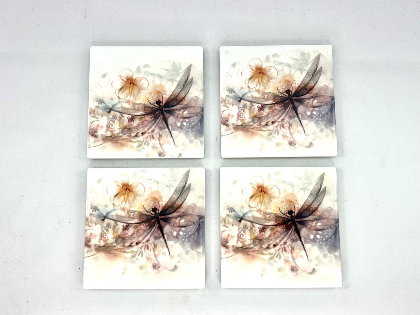 Coaster set - Square Dragonflies