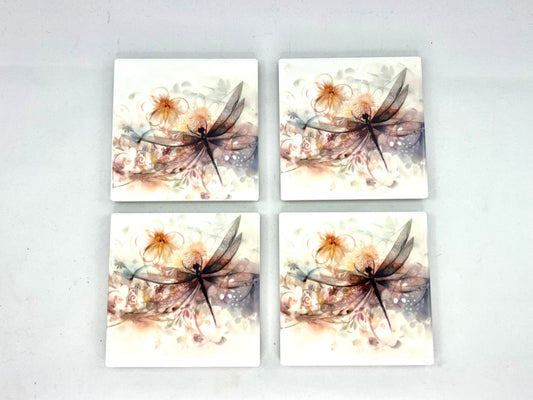 Coaster set - Square Dragonflies