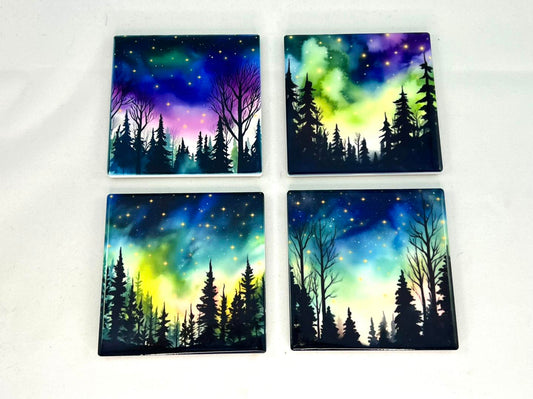 Coaster set - Square Northern Lights